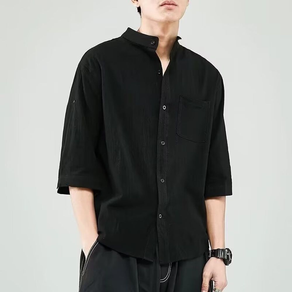 Men's Short-sleeved Loose Large-size Cotton and Linen Thin Shirt
